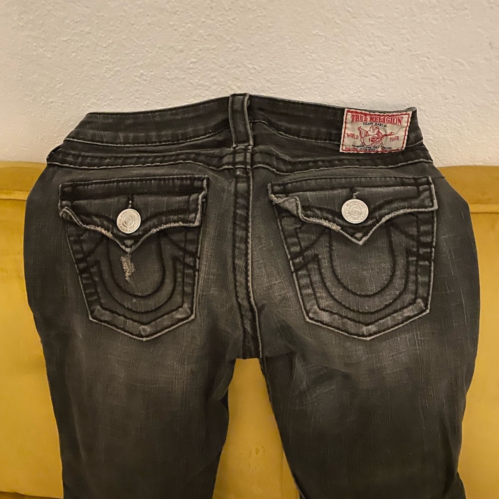True Religion jeans size 28 women . Black/grey color distressed jeans
